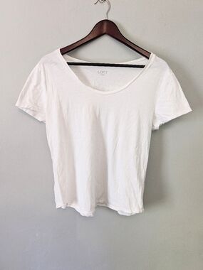 LOFT 100% Cotton White Scoop Neck Short Sleeve TShirt Size Large